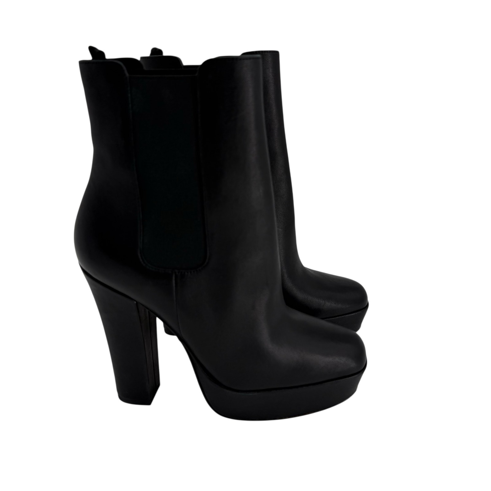 Paige Kyra Black Leather Heeled Platform Boot Womens 8